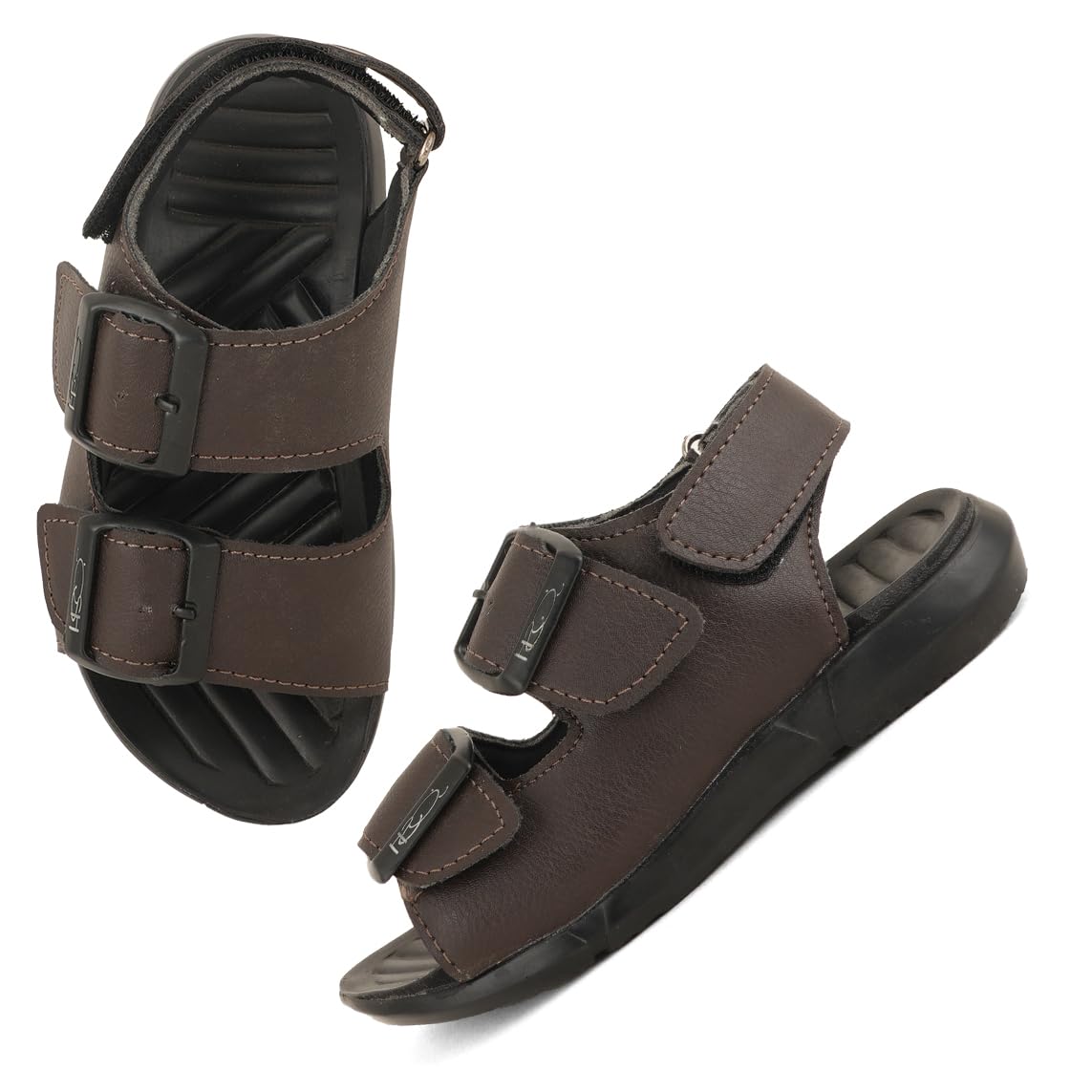 Zoombie Kid Boys PU Solid Open Toe Sandals in Brown Color