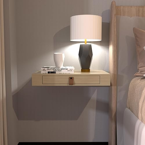 Estante flotante con cajón, mesita de noche flotante para dormitorio, estante de pared de 16 pulgadas, estante flotante blanco con almacenamiento,