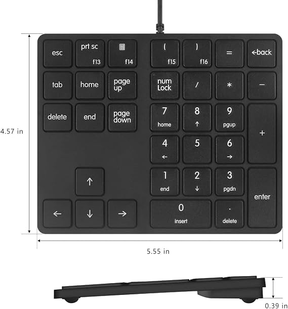 Qisan Numeric Keypad Wired Numpad 34 keys Portable Keypad USB External Mini Slim Keyboard Magicforce For Financial Cashier Securities-Black