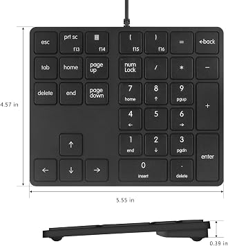 Qisan Numeric Keypad Wired Numpad 34 keys Portable Keypad USB External Mini Slim Keyboard Magicforce For Financial Cashier Securities-Black