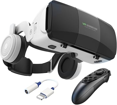 PUCIO 3D VR Glasses Virtual Reality Headset for iPhone Android Smartphone 4.7-7.8 inches, 2024 New Vr Headset Set with Controller and Headphones for Video Movies & Games, for Men/Kids
