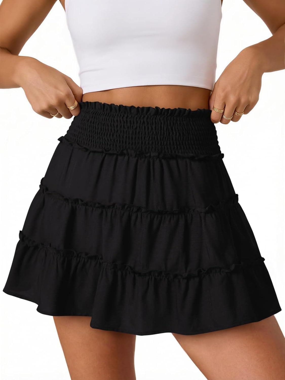 NIMIN Women's Flowy Skorts 2026: Cute Floral Boho Ruffle High Waist Mini Skirt with Built-in Shorts