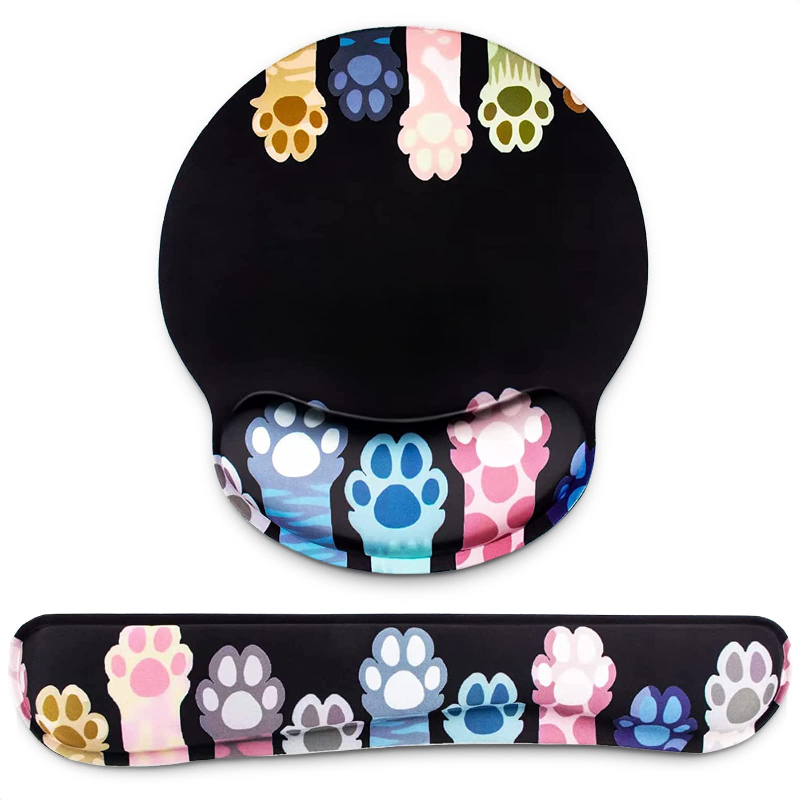 Set Poggiapolsi Memory Foam Per Tastiera E Mouse, Antiscivolo, Ergonomico Per Ufficio E Gaming, WRT-05