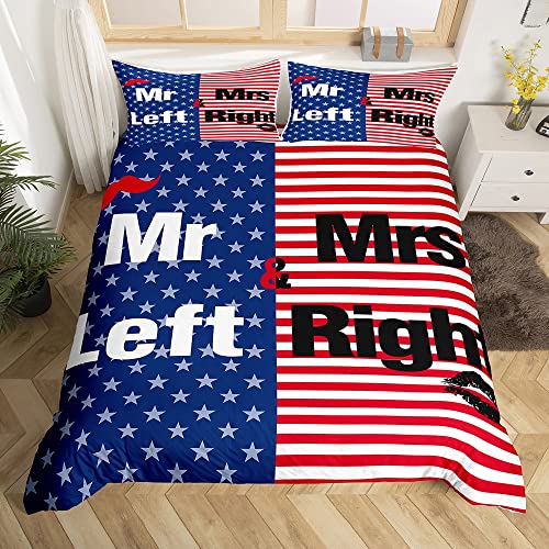 Drapeau Américain Parure de Lit 140x200cm Mr and Mrs Parure Housse de Couette Homme Moustache...