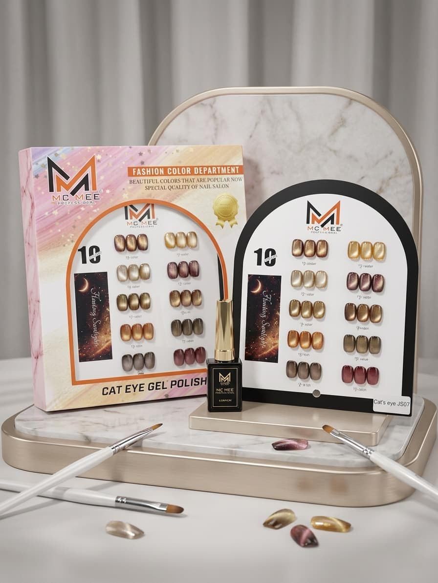 Cat Eye Gel Polish Kit- Magnetic Shimmer Nail Art Gel Set (10 Shades -Champagne Gold, Rose Gold, Nude Beige, Soft Bronze, Metallic Gold, Dusty Pink, Mocha Brown, Taupe, Warm Grey, Cocoa)-image-1