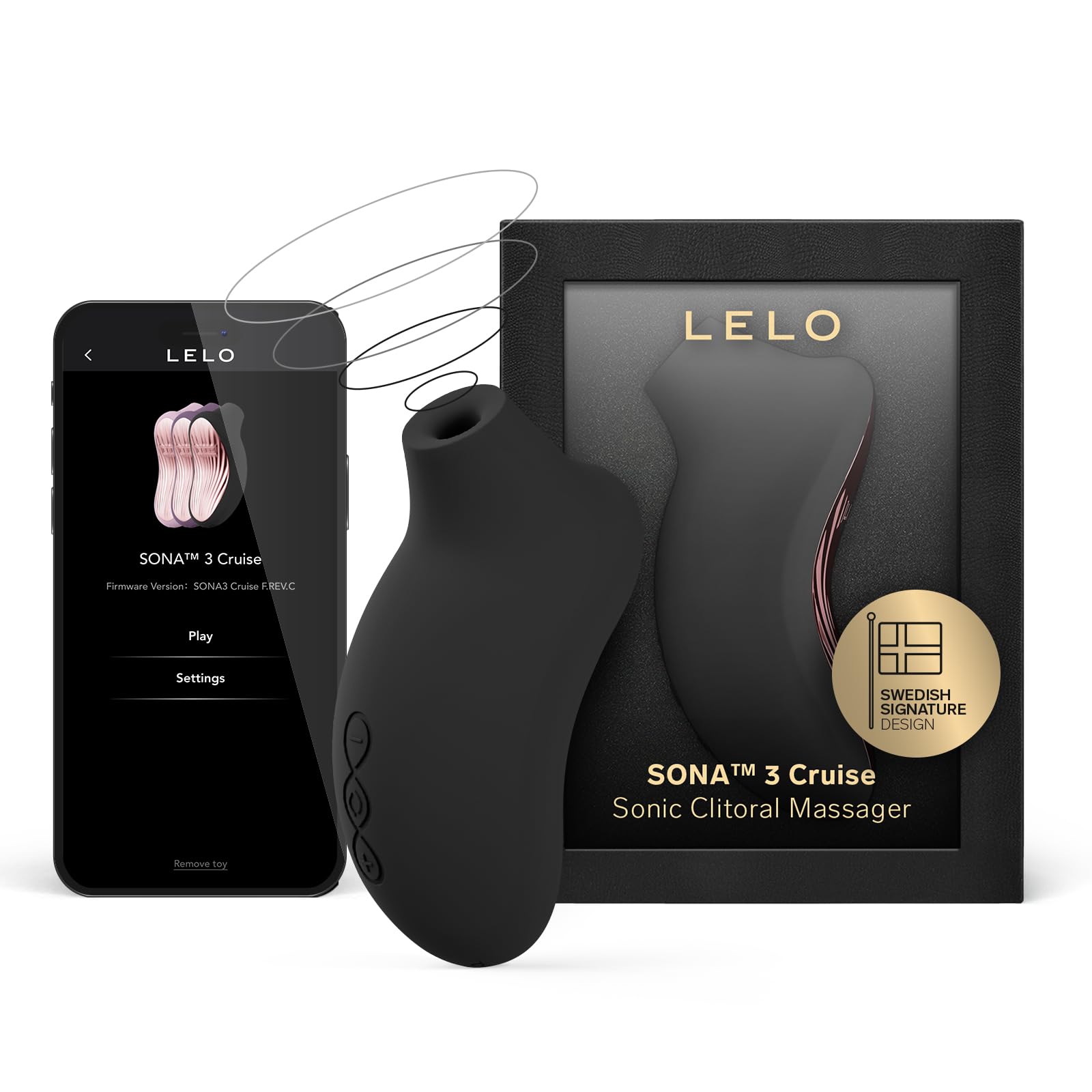 LELO SONA 3 Cruise, Masajeador Sónico Femenino con Aplicación por Bluetooth, Succionador de Clítoris Femenino, Juguetes Eroticos, 12 Modos con Más Potencia y Tecnología de Ondas Sónicas (Black)