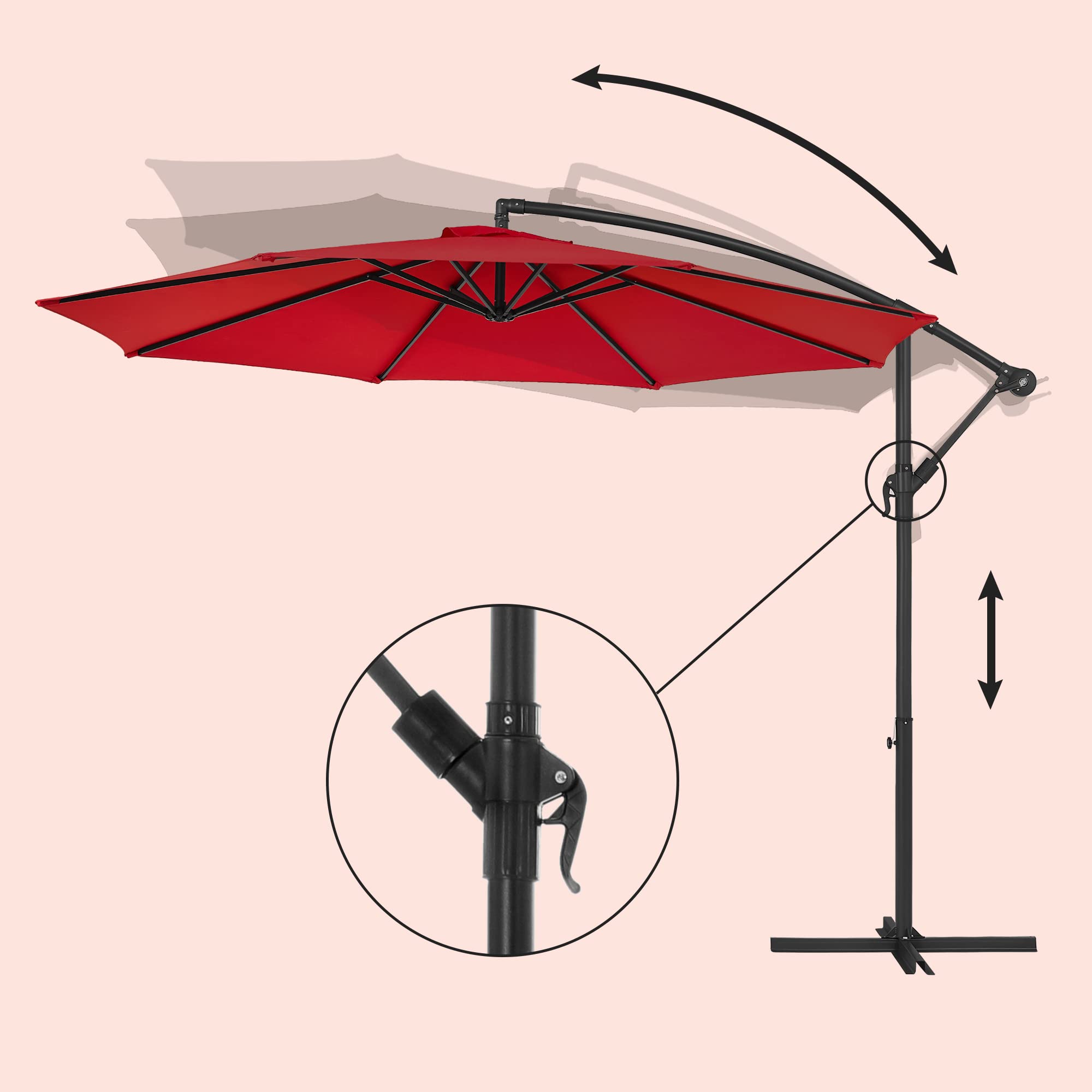 Songmics Sonnenschirm, Ampelschirm 300 Cm, Mit Ständer, Sonnenschutz Balkon, Balkonschirm, Uv-Schutz Upf 50 und mehr, Mit Kurbel Zum Öffnen Und Schließen, Für Terrasse, Garten, Rot Gpu016R01