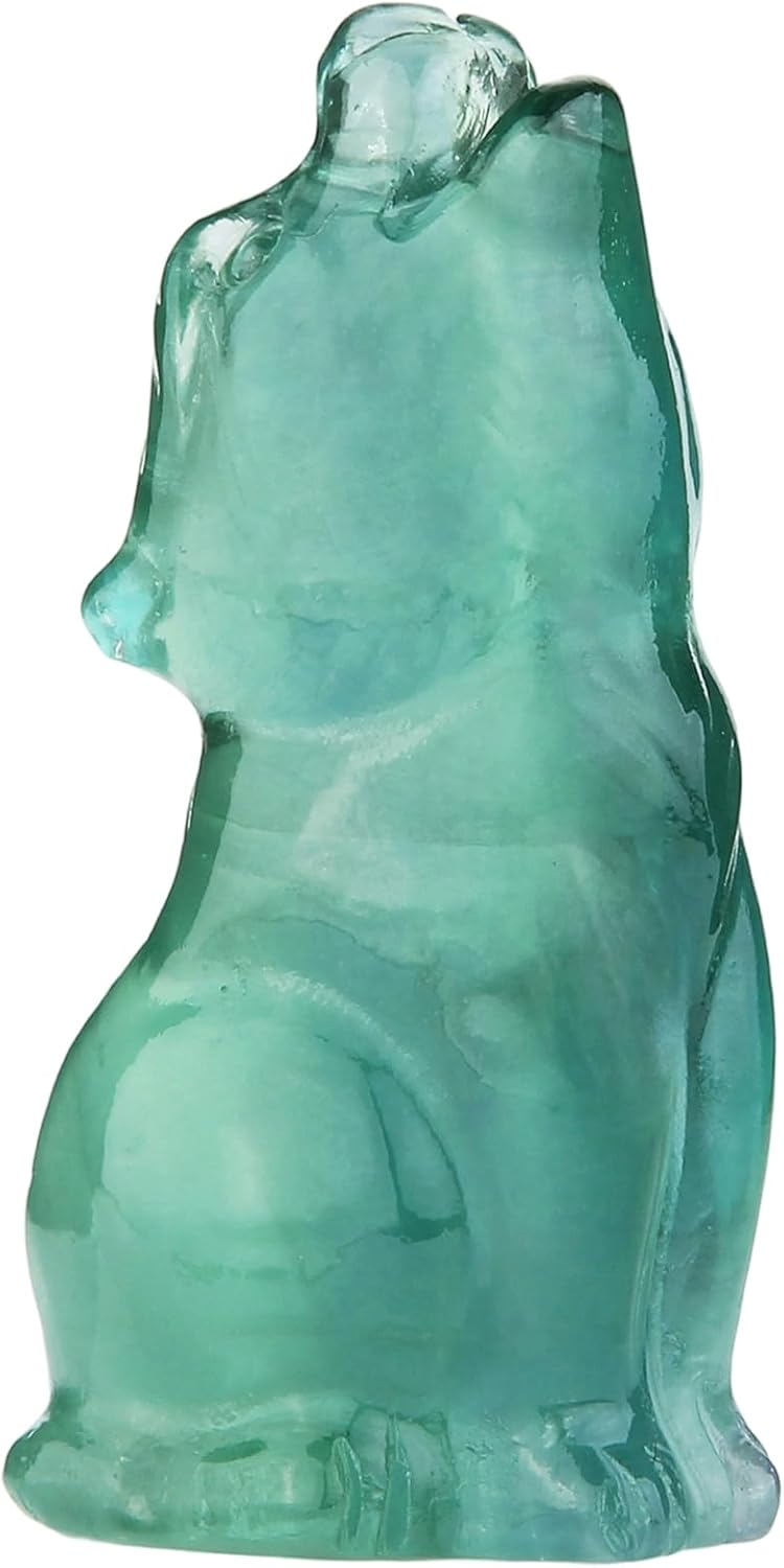 Fluorite Howling Wolf Crystal Figurines, 2.2 Inch Wolf Totem Spirit Animal Statue Decor for Home Office Desk Altar, Hand Carved Natural Healing Crystal Sculpture Gifts for Women Men