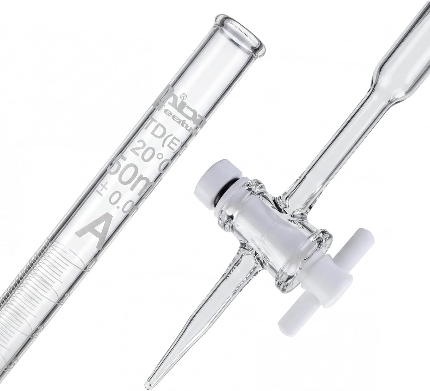 ALWSCI Class A Glass Burette 50ml with PTFE Stopcock, Borosilicate 3.3 Glass, 0.1ml White Graduations, Leak-Free & Grease-Free - for Laboratory Titration & Quantitative Analysis