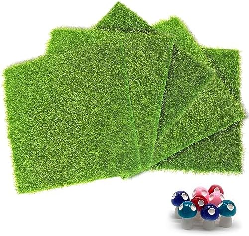 Tapis Herbe Synthétique Tapis Gazon Artificiel Kiuiom - Lot De 4 - 15x15 Cm - Mousse Verte - Décoration Miniature DIY Décoration Maison Poupée