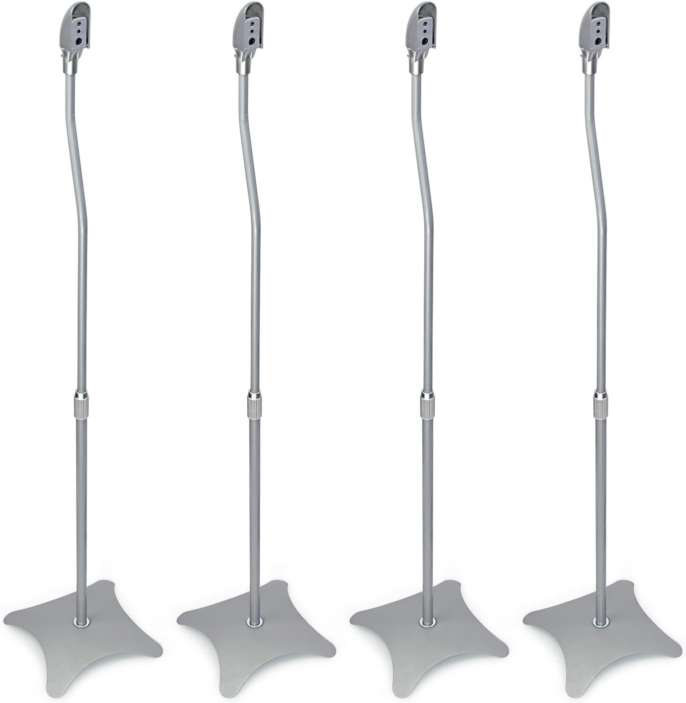 Mount-It! Speaker Stands for Surround Sound and Home Theater Speakers, Floor-Standing Height Adjustable Mounts, Two Pairs, 10 Lb Capacity, Silver