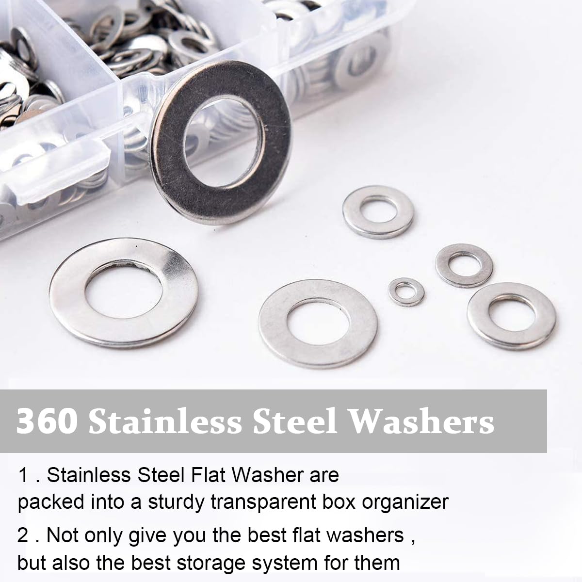 Serplex® 304 Stainless Steel Flat Washers for Screws Bolts, Assorted Washers for Screws Flat Washers for Screws, Assorted Hardware Lock Metal Washers Kit (8 Sizes-M2 M2.5 M3 M4 M5 M6 M8 M10) - Image 3 thumbnail
