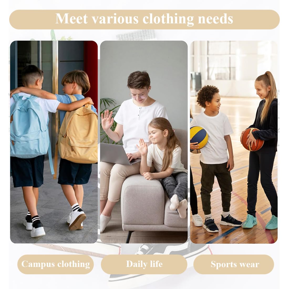 8 paia di calzini sportivi per bambini, calzini sportivi 33-36, calzini di cotone per bambini e bambine, calzini sportivi da tennis, calzini sportivi per bambini, Nero, bianco