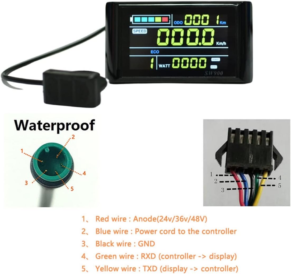 SW900 Colour Screen Ebike LCD Display 24V/36V/48V/60V/72V E-Bike LCD Meter Panel Display Ebike Accessories A, Black