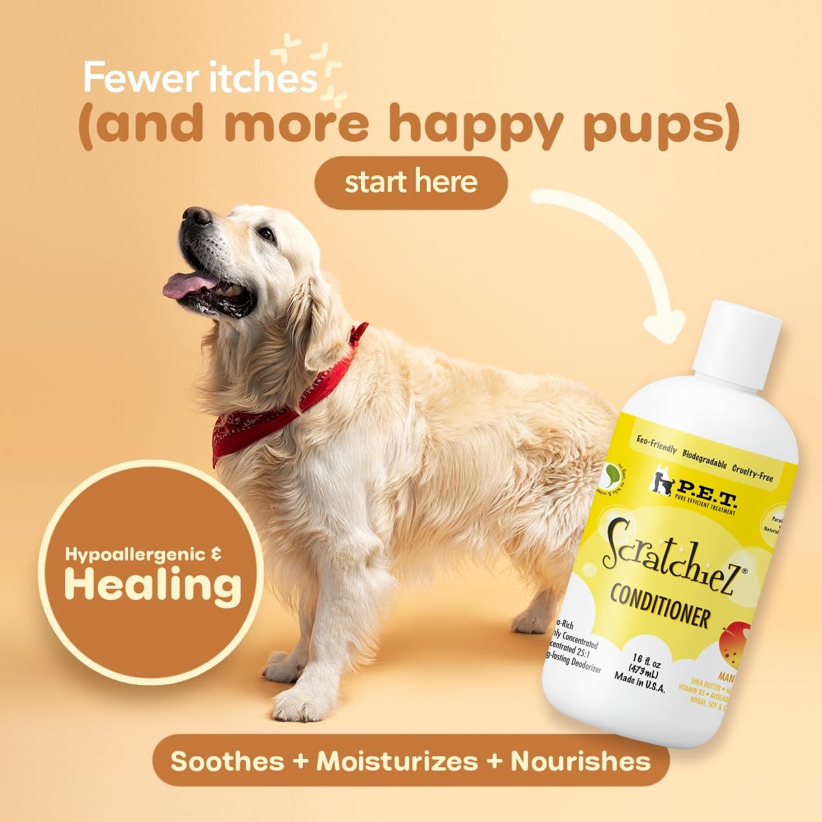 P.E.T. Scratchiez Soothing Oatmeal & Aloe Conditioner for Dogs & Cats — Professional 1 Gallon Bulk Size — Moisturizes, Softens & Helps Calm Itchy, Flaky Coats — Sulfate-Free, pH-Balanced