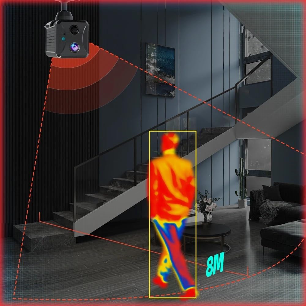 Diagram showing camera's PIR detection range of 8 meters