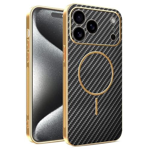 HAOFUGUI for Realme C75 4G / C75X Magnetic Case, 3D Carbon-Fibre Texture Cover with Electroplated Frame, Slim Shockproof Protection Phone Case-Black