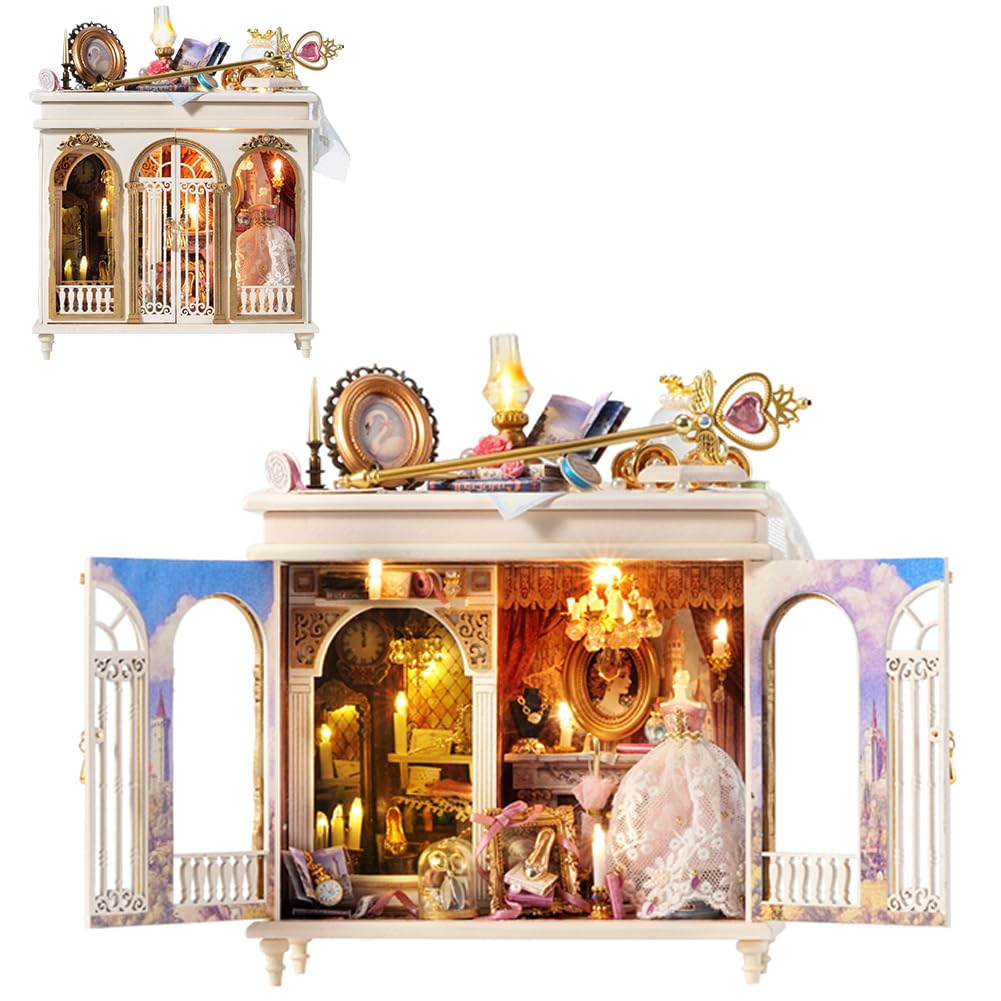 Kit fai da te in miniatura per casa delle bambole, puzzle in legno 3D, con inserto per libreria, con luci LED, modello 3D, regalo creativo
