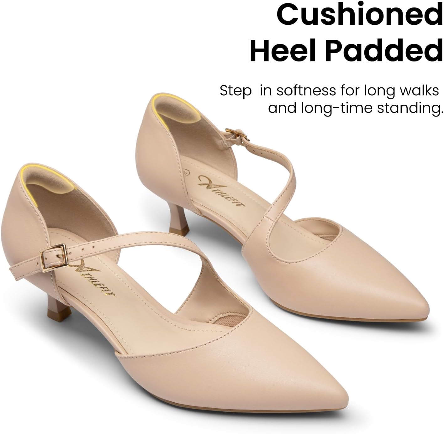 Athlefit Women's Low Kitten Heel Pumps Dress Shoes