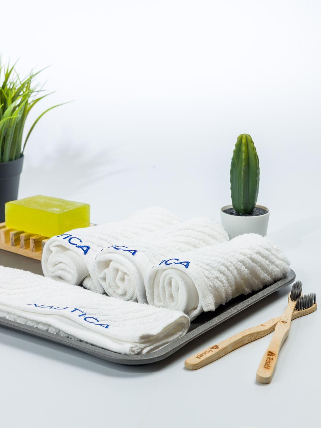 NAUTICA Fluffy Zero Twist 100% Cotton Towel -4pc Face Towel (Cross View) solid-white-600 GSM-image-7