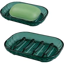 2Pcs Self Draining Waterfall Plastic Bar Soap Holder,Turquoise | Clear Plastic Waterfall Drain Tray, Easy Clean Soap Saver, Multi-Scene For Shower, Bathroom, Kitchen Sink and Hotel Counter