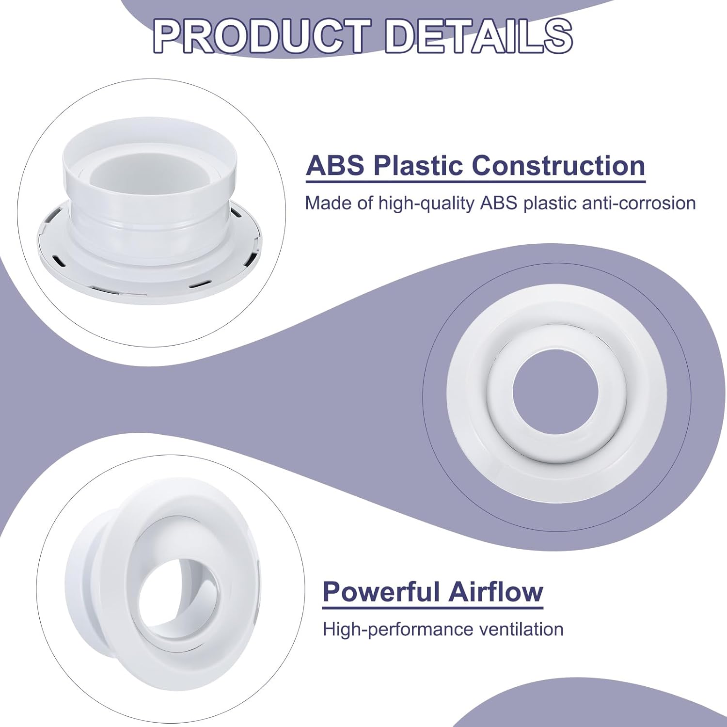 3 Inch Round Air Vent Cover, Adjustable Ball Jet Nozzle Diffuser - ABS White Ceiling/Soffit Vent for Bathroom, Kitchen, Living Room, HVAC