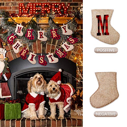 Hallo Merry Christmas Burlap Banner-Sock Shaped Christmas Decoration,Outdoor Indoor Hanging Decor,Rustic Christmas Decorations For Mantle Fireplace,Xmas Party Supplies Decoration #TOP3