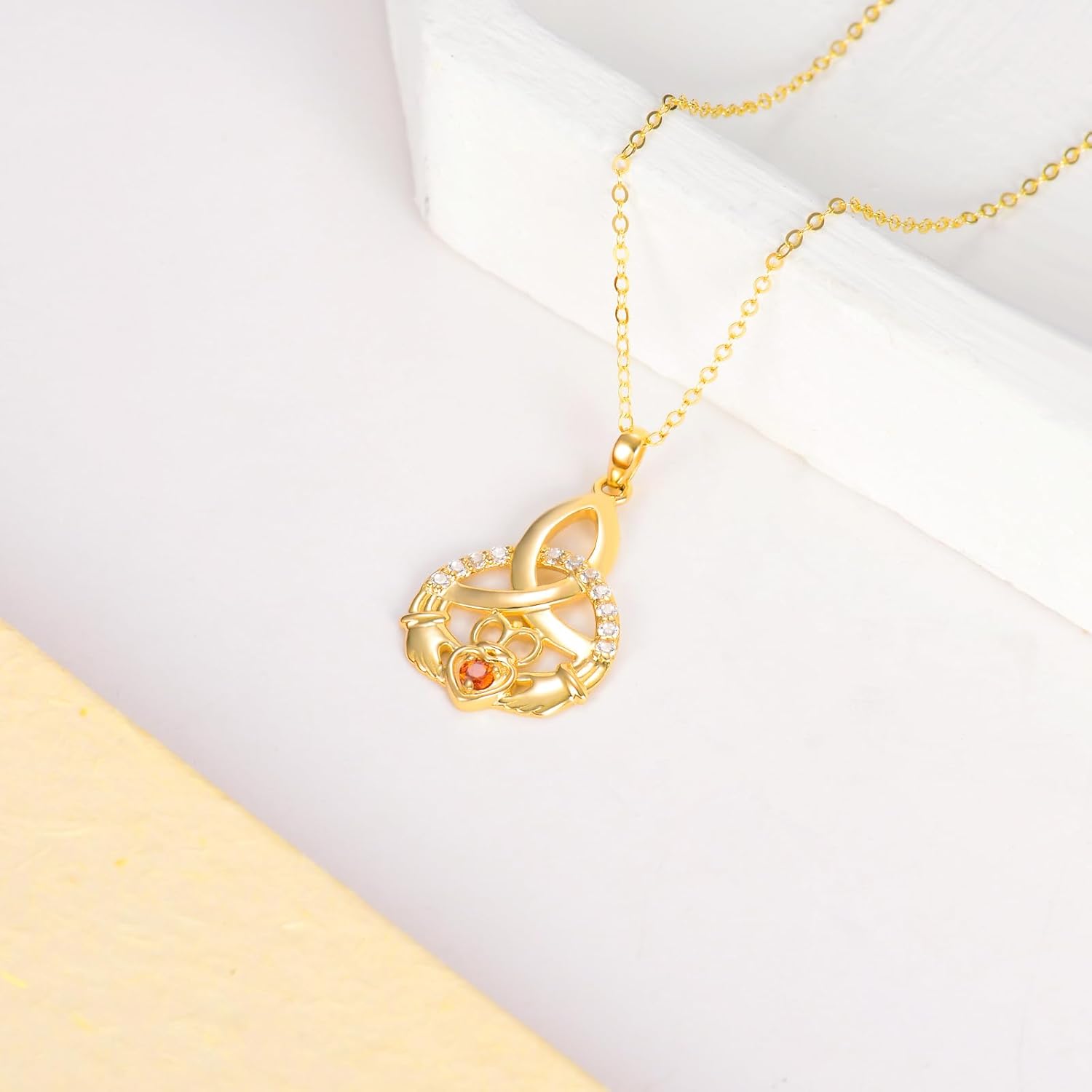14K Solid Gold Claddagh Necklace for Women,14kt Real Gold Celtic Knot Claddagh Pendant Necklace Irish Jewelry Gifts for Her Wife Mom Birthday Christma,16"+1"+1" - Image 4