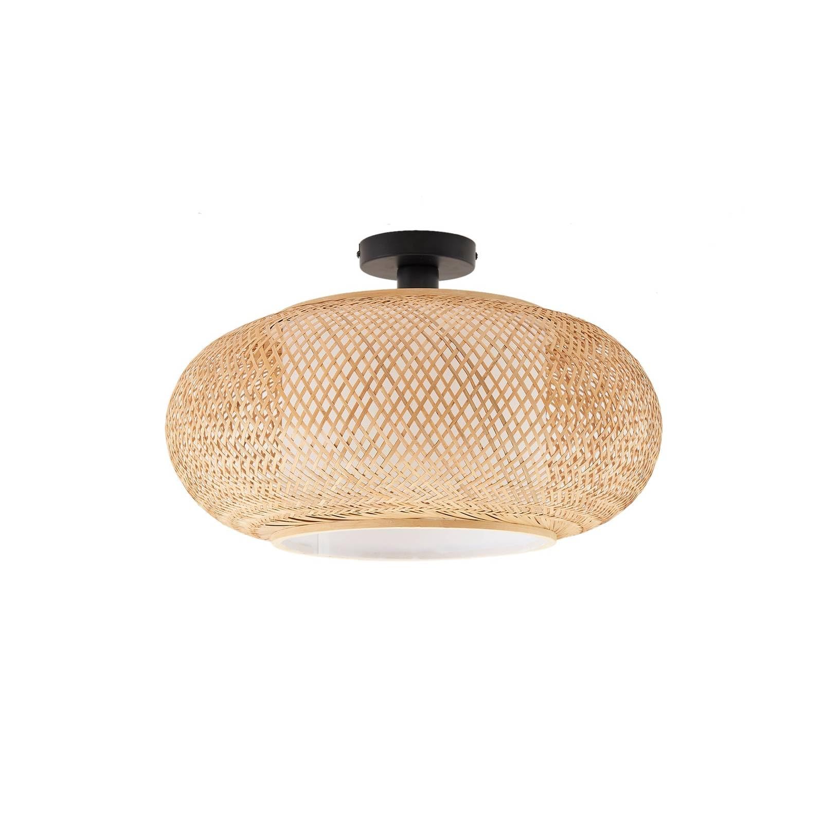Lindby Bombillas LED lámpara de techo en madera, blanco, plafón redondo | lámpara de salón, e27, rústico, casa de campo, de bambú para sala de estar, salón, comedor