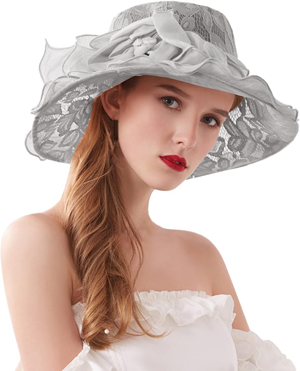 XIAOFEI Womens Summer Dress Hat Wide Leaf Flower Bridal Shower Hat Sun Hats Beach Hat Men S Gardening Hat (Gray, One Size)