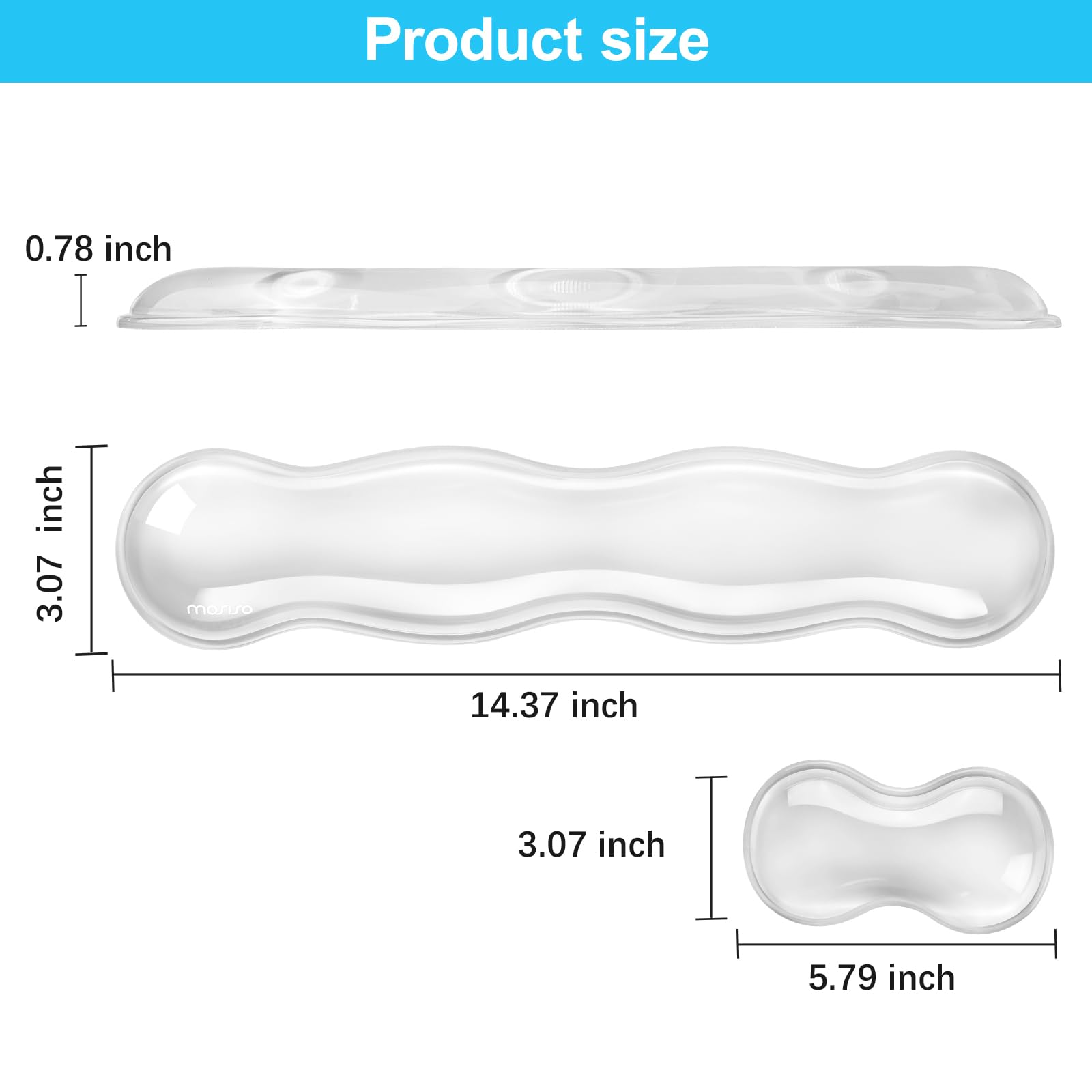 MOSISO Gel Répresseur Poignet Clavier&Souris, Gel Réfrigérant Doux Support Anti-Douleur, Doussin Ergonomique Saisie Facile, Forme Onde Non Glissante pour Ordinateur Portable/Maison/Bureau,Transparent