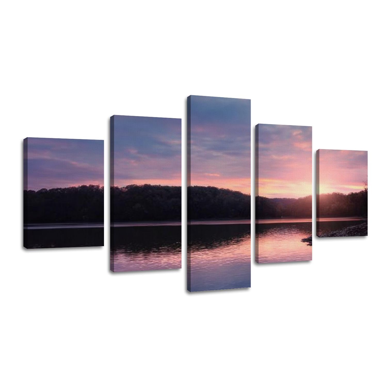 Weone Artwork 5 Panel Canvas Wall Art Lake Cumberland Kentucky Stretched & Framed Art Prints Modern Painting Wall Decoration Ready to Hang Unique Designed