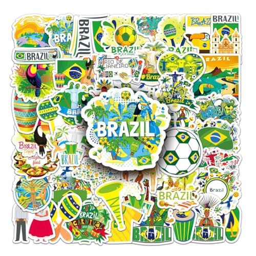 50 pcs Pegatinas de Brasil, Pegatinas Impermeables de Brasil, Pegatinas de Maleta para Scrapbooking, Botella de Agua, Equipaje, Monopatín, Guitarra, Portátil