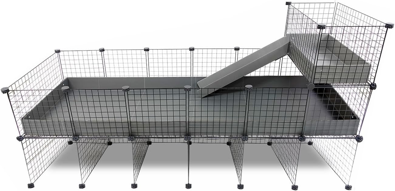 GuineaDad Piggy Condo – Premium C&C Cage with Balcony, Ramp, & Pillars for Guinea Pigs & Small Animals with Coroplast Base | Acrylic, C&C Grids for Small Pets (Acrylic, Standard (29" x 58.5" x 42"))