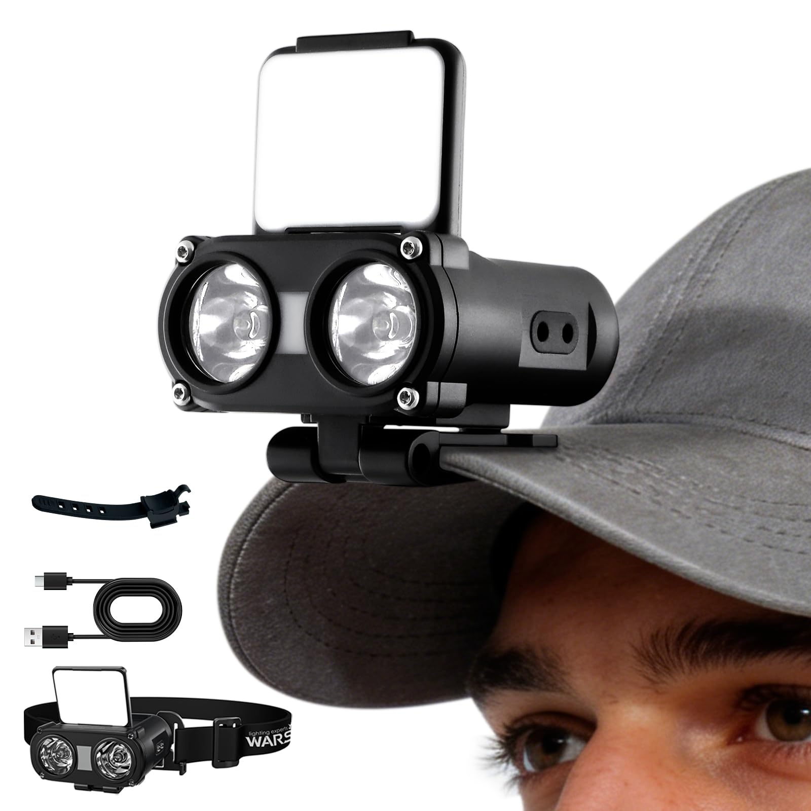 WARSUN Rechargeable LED Headlamp Head Torch – 800 Lumens, 90° Adjustable COB Light, Motion Sensor, 5 Modes, Ideal for Camping, Hiking, Fishing, Emergency