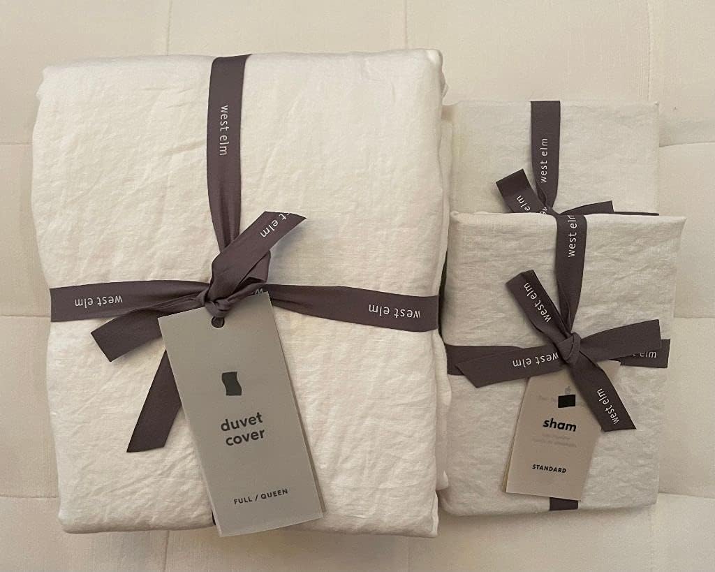 West Elm European Flax Linen Duvet Cover Full/Queen & Two Standard Shams ~ White