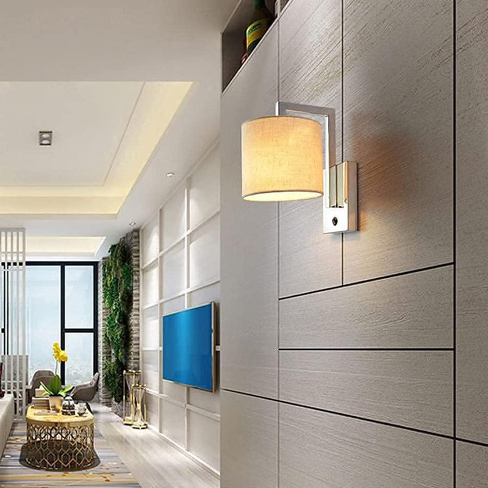 Moderne avec Interrupteur Beige Blanc Tissu intérieur Applique Murale E27 simplicité Salon Lampes métal Lampe Corps Restaurant Chambre escaliers Appliques Chevet décor Lampe