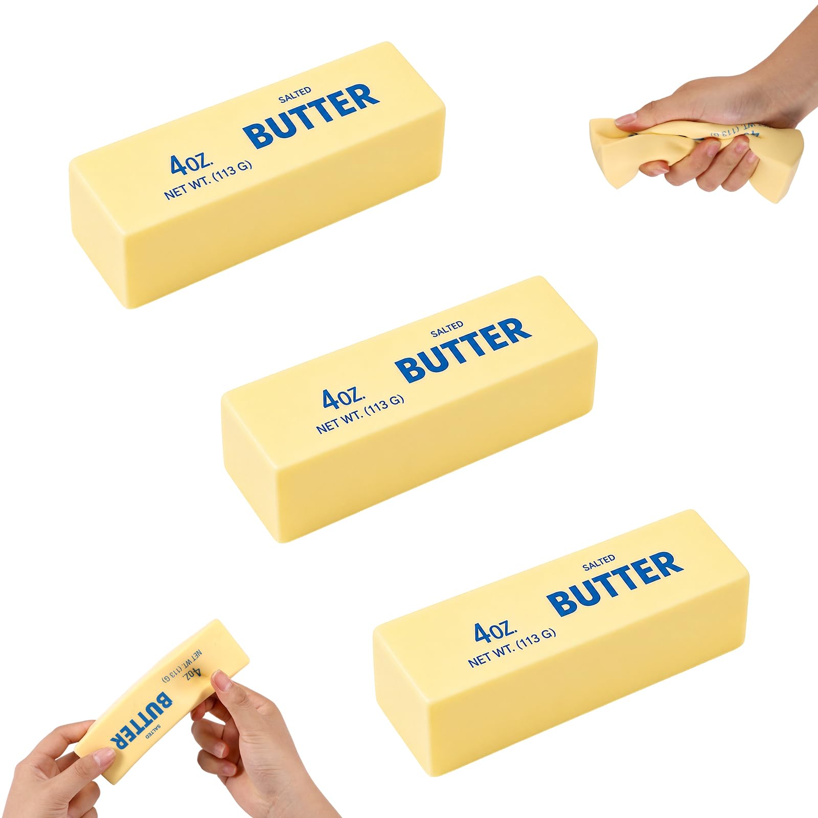 Lyreh Light Yellow Butter Stick Squeeze Toy (3-Pack, 14x4x3.8cm) | Non-Toxic PU Material for Kids - main product image