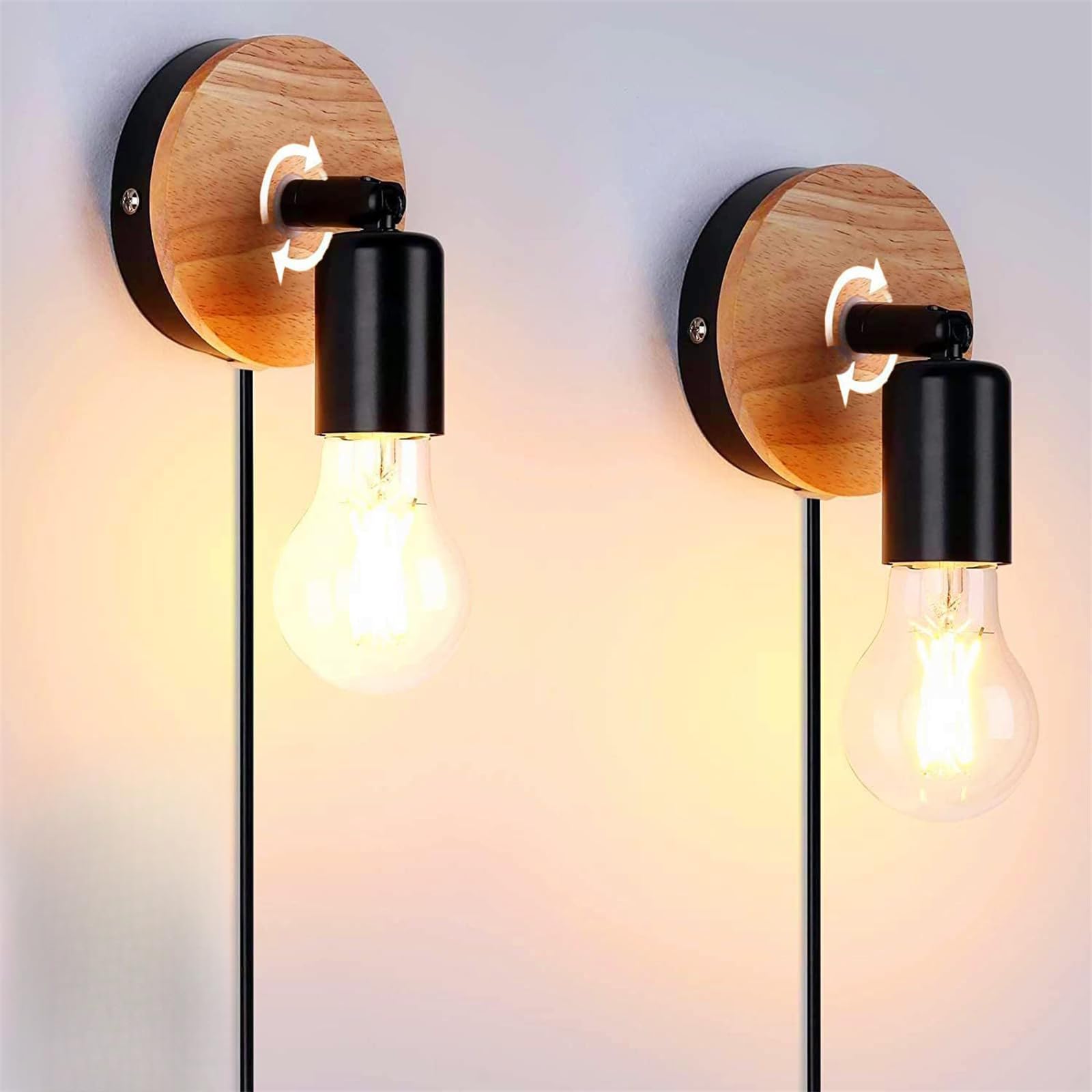 Apliques de pared E27 interiores industriales con cable interruptor de madera para pasillo 8