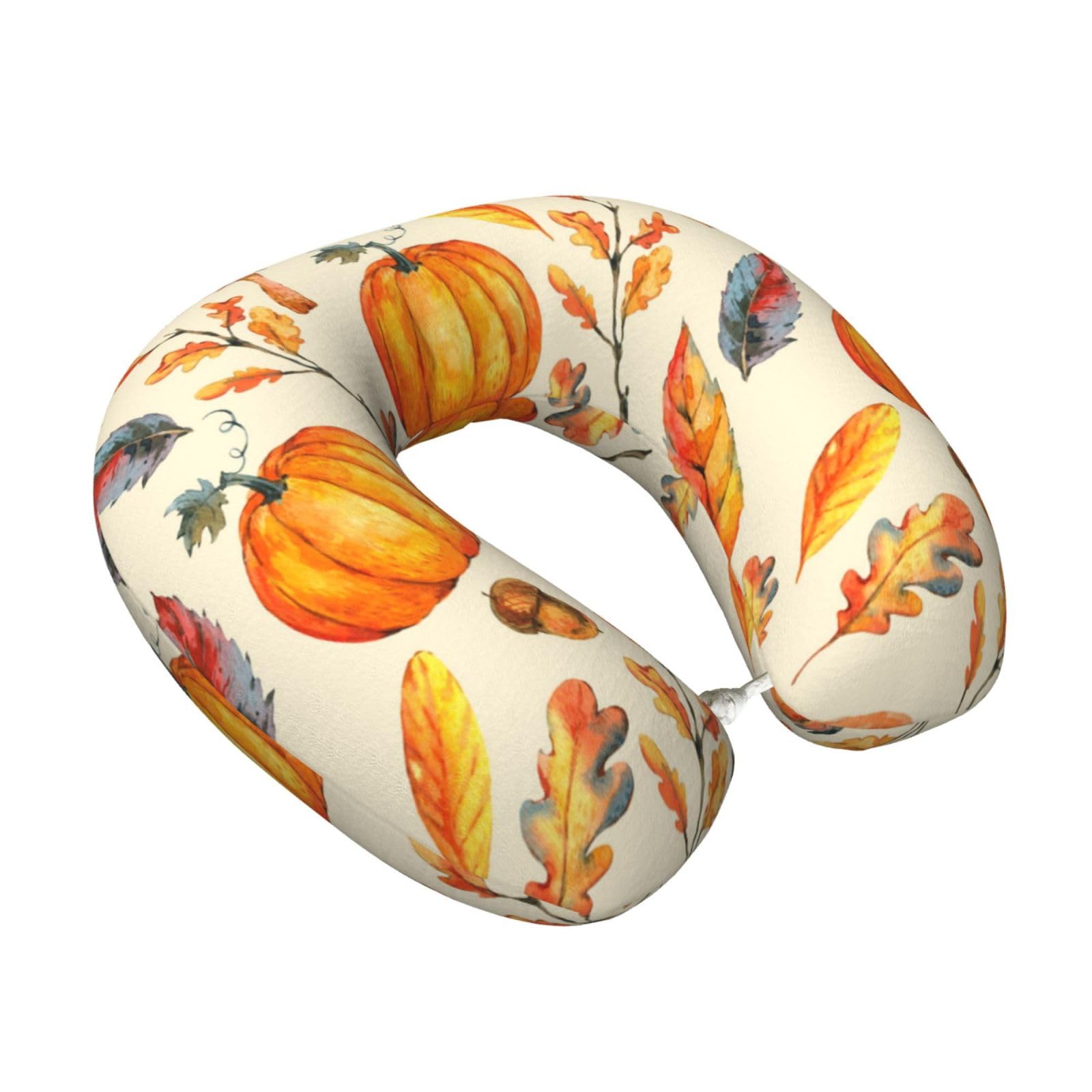 LKYMOH Watercolor Pumpkins Leaves Mushrooms, Travel Neck Pillow U-Shaped Memory Neck Support Soft Comfortable With Washable Cover For Airplane Car Traveling and Office