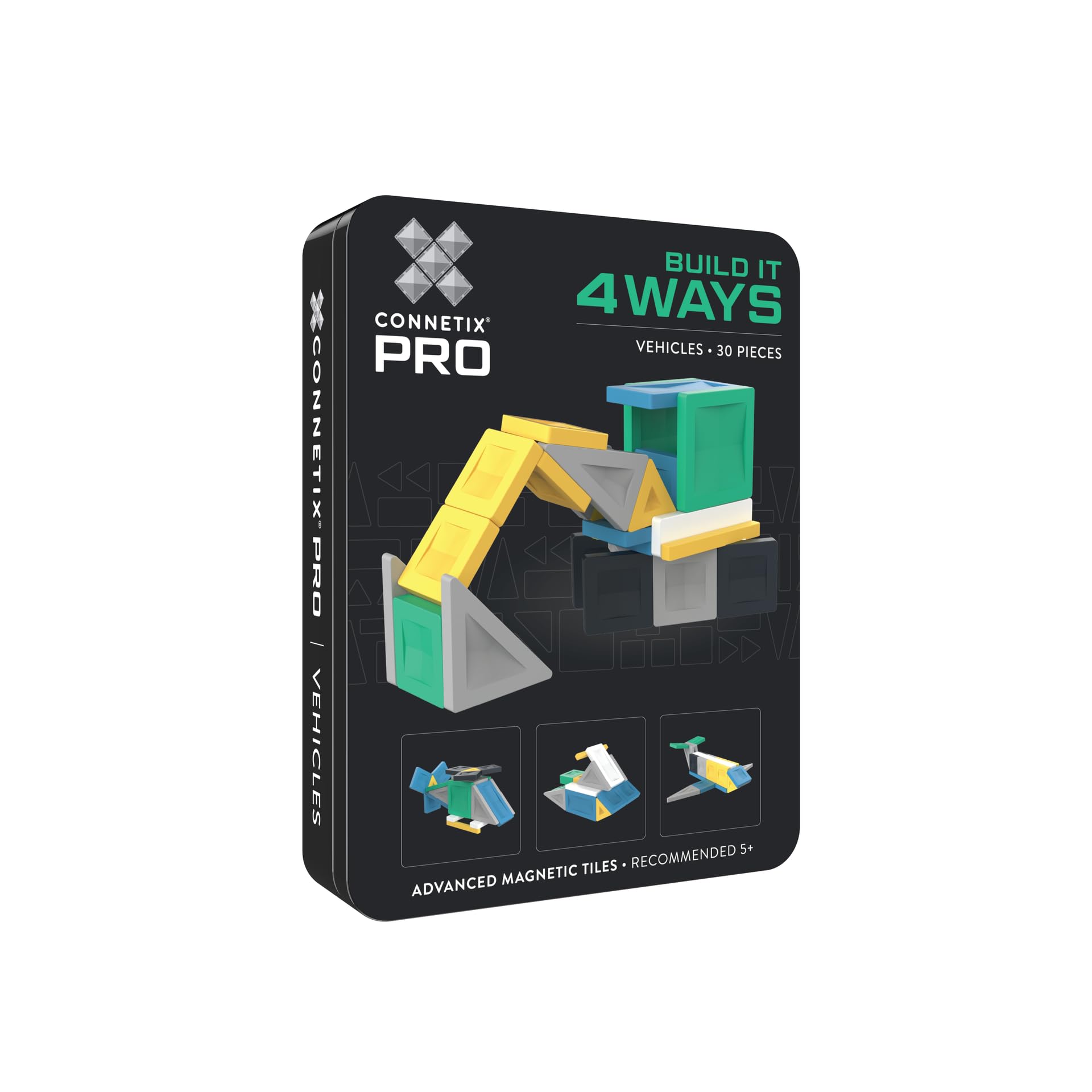CONNETIX PRO Magnetic Tiles Build It 4 Ways Vehicles Pack, 30 Pieces