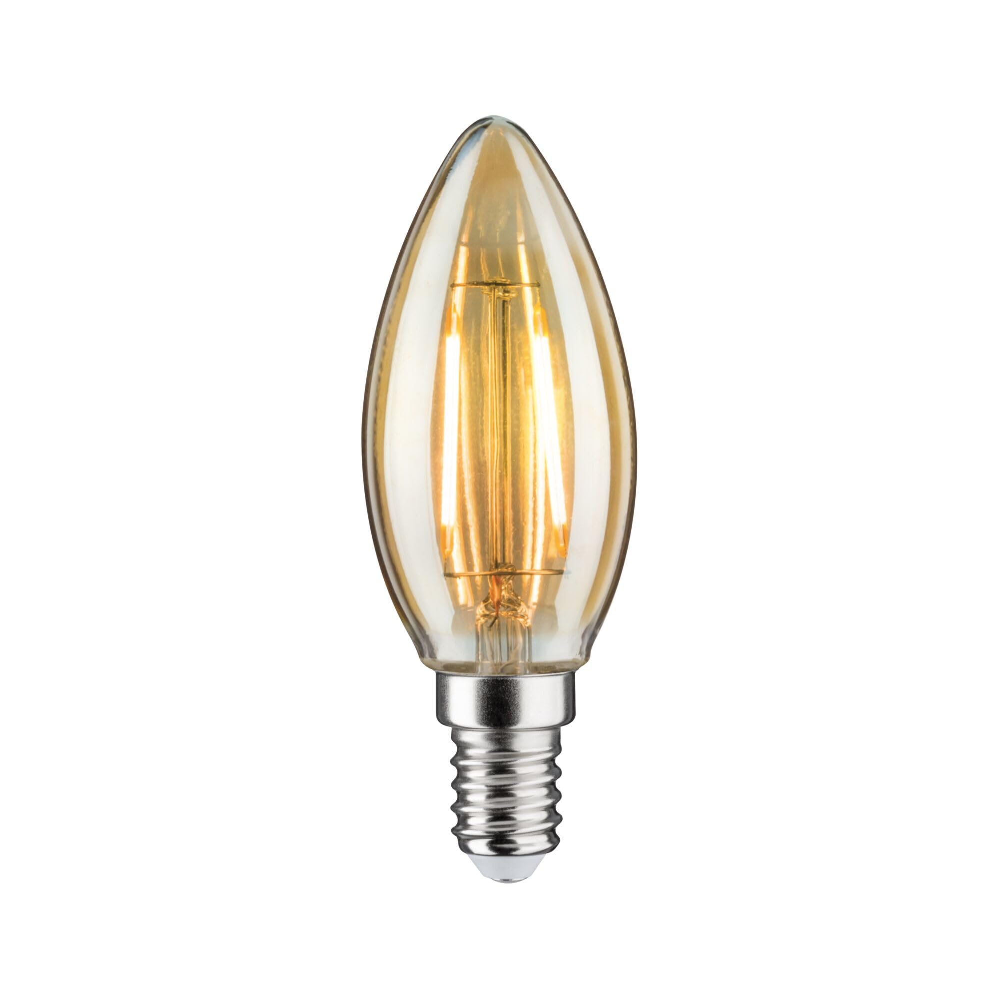 Paulmann 28524 LED Lampe Vintage Kerze 2W Retro Leuchtmittel Kerzenlampe Glühfaden E14 Filament Gold 1700K Goldlicht 160 lm
