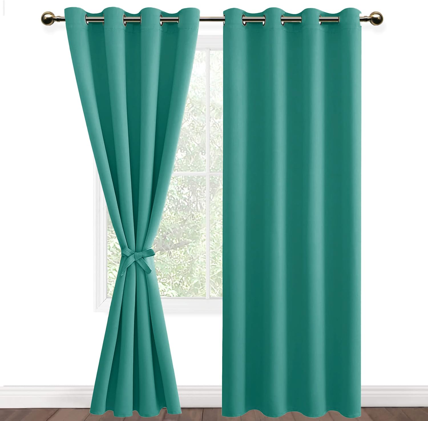 DWCN Blackout Curtains for Bedroom with Tie Backs Thermal Insulated Room Darkening Window Curtains for Living Room 52" Wide x 84" Drop Peacock Blue 2 Panels โ image 1