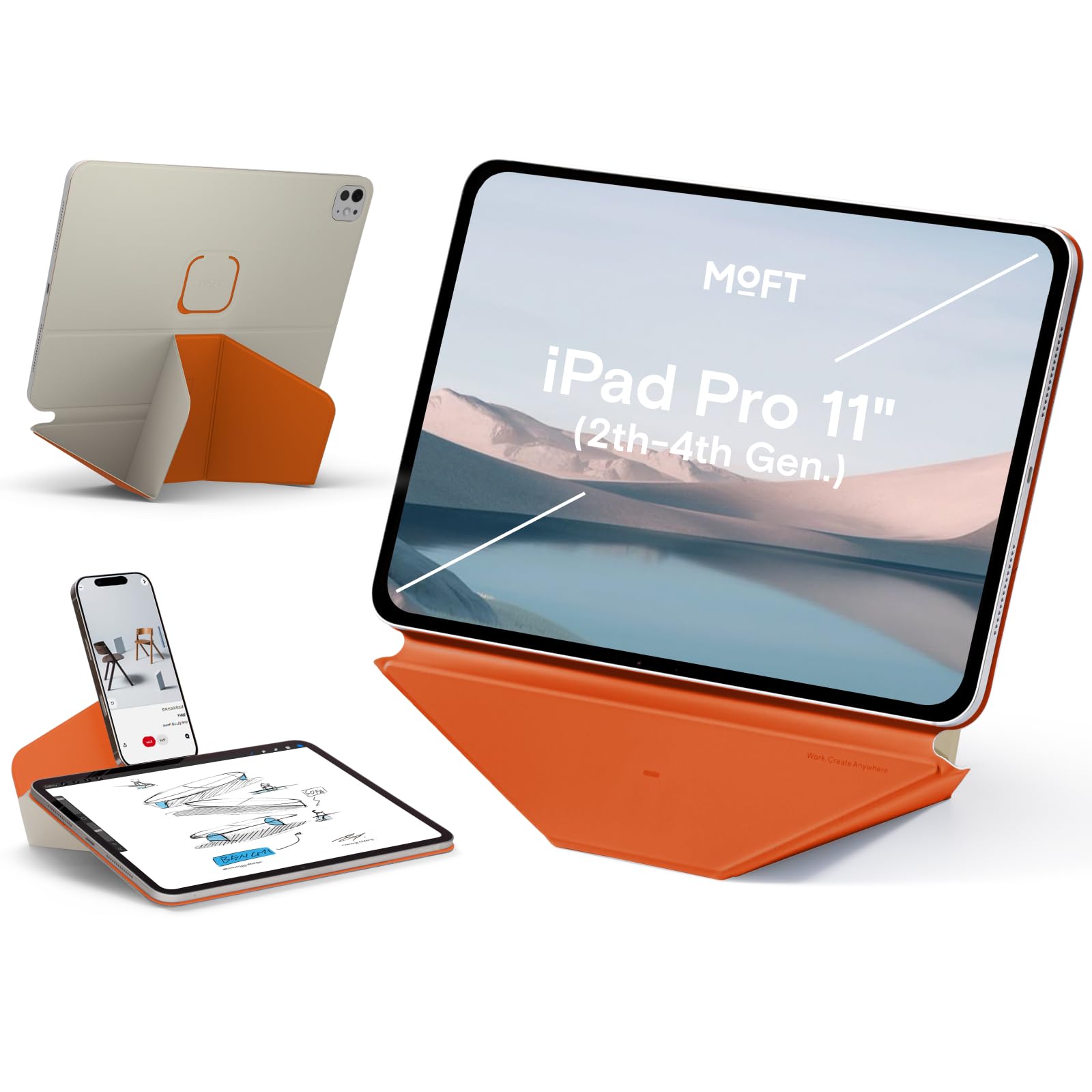 MOFT Dynamic Folio Case for iPad Pro 11" (4th 2022 | 3rd 2021 | 2nd 2020), Slim Magnetic Stand Case with 20+ Viewing Angles, Auto Wake/Sleep,Beach