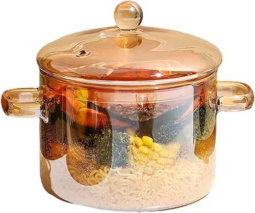 Olla de vidrio transparente para estufa, sartén de doble asa con tapa para fideos de pasta, sopa, leche, preparación de alimentos para bebés o