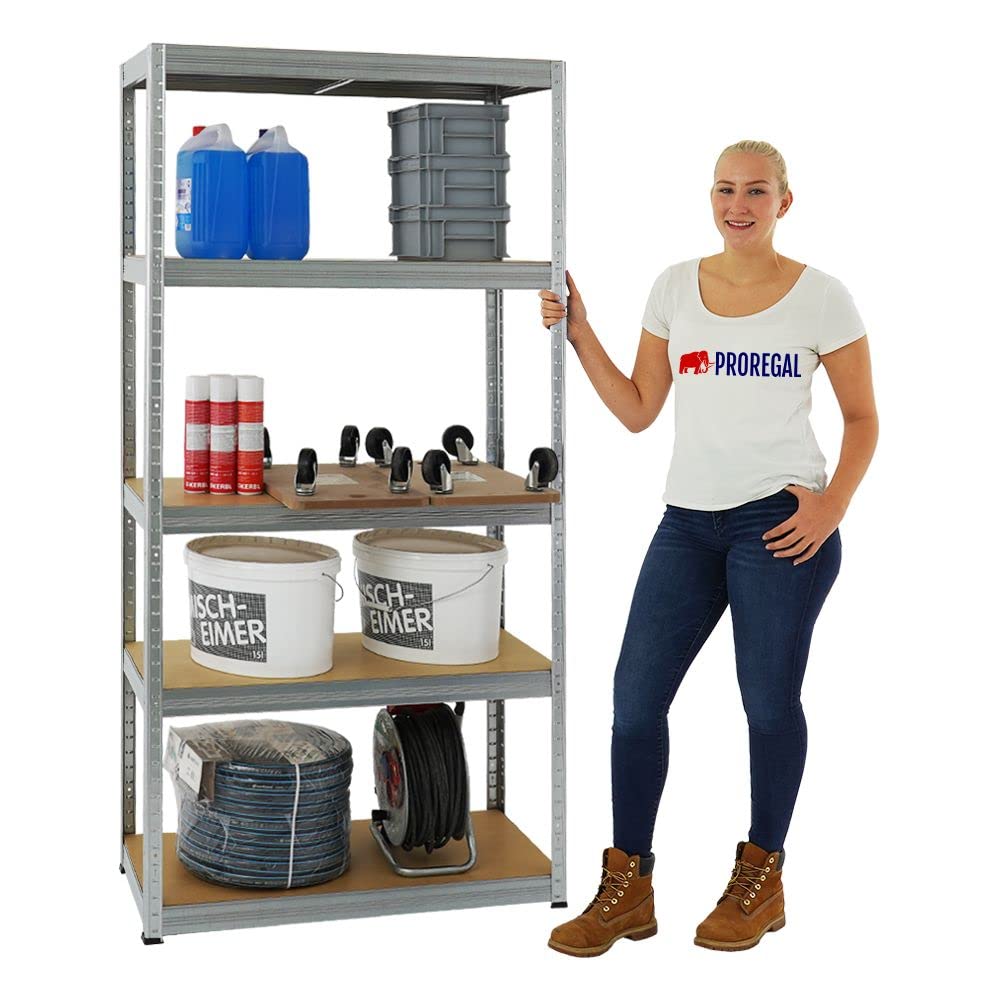 PROREGAL Schwerlastregal Slim Elephant Verzinkt 180x90x45cm Fachlast 350kg Kellerregal, Steckregal, Garagenregal, Lagerregal