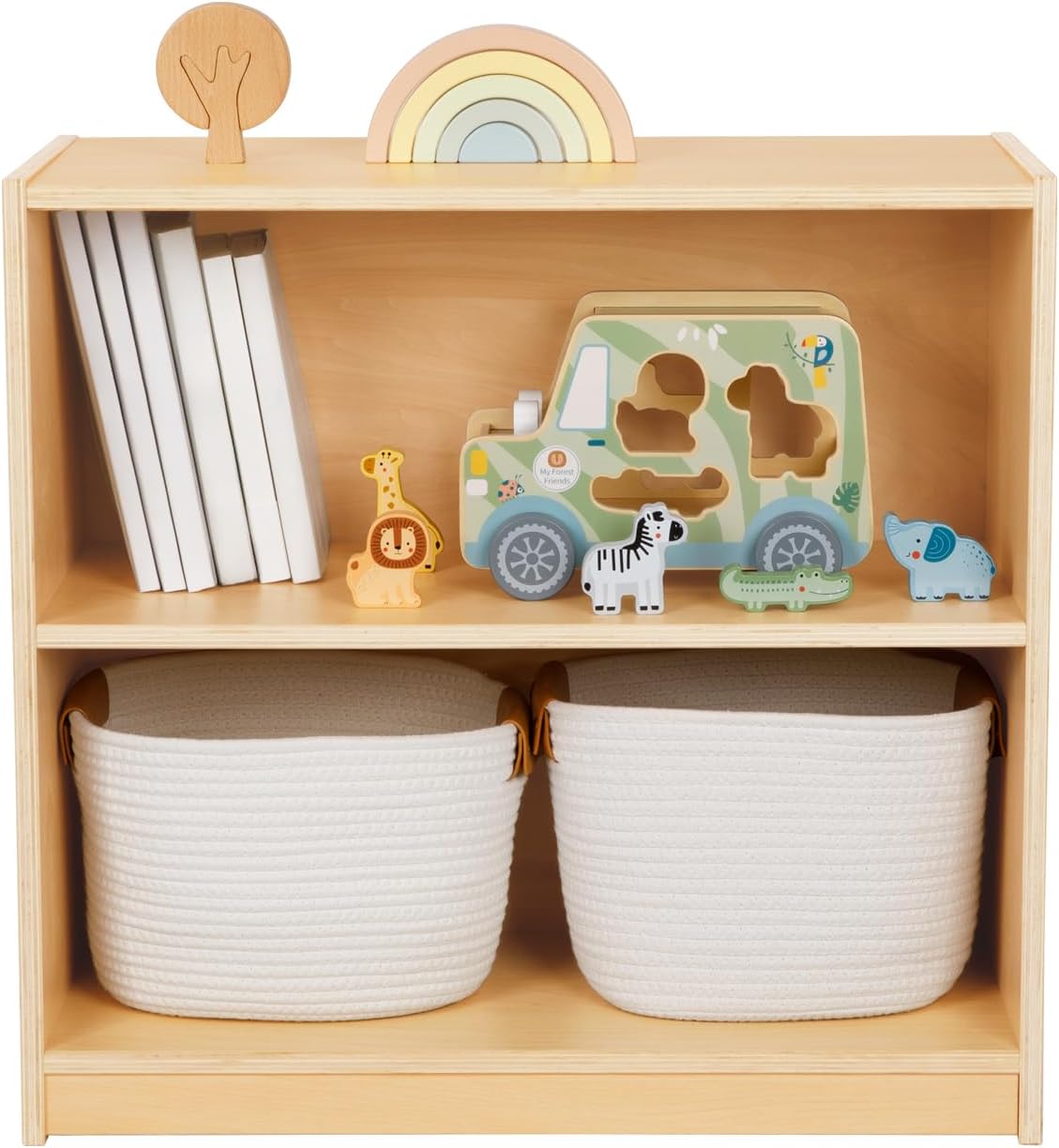 OOOK Montessori Shelf and Toy Storage, Compact Toddler Bookshelf for Small Space, Wooden Storage Cabinet Shelves and Kids Bookcase for Classroom, Kindergarten, Kids Room, Playroom.
