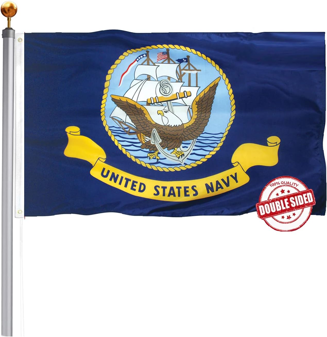 TOPFLAGS US Navy Flag 3x5 Outdoor Double Sided United States Military