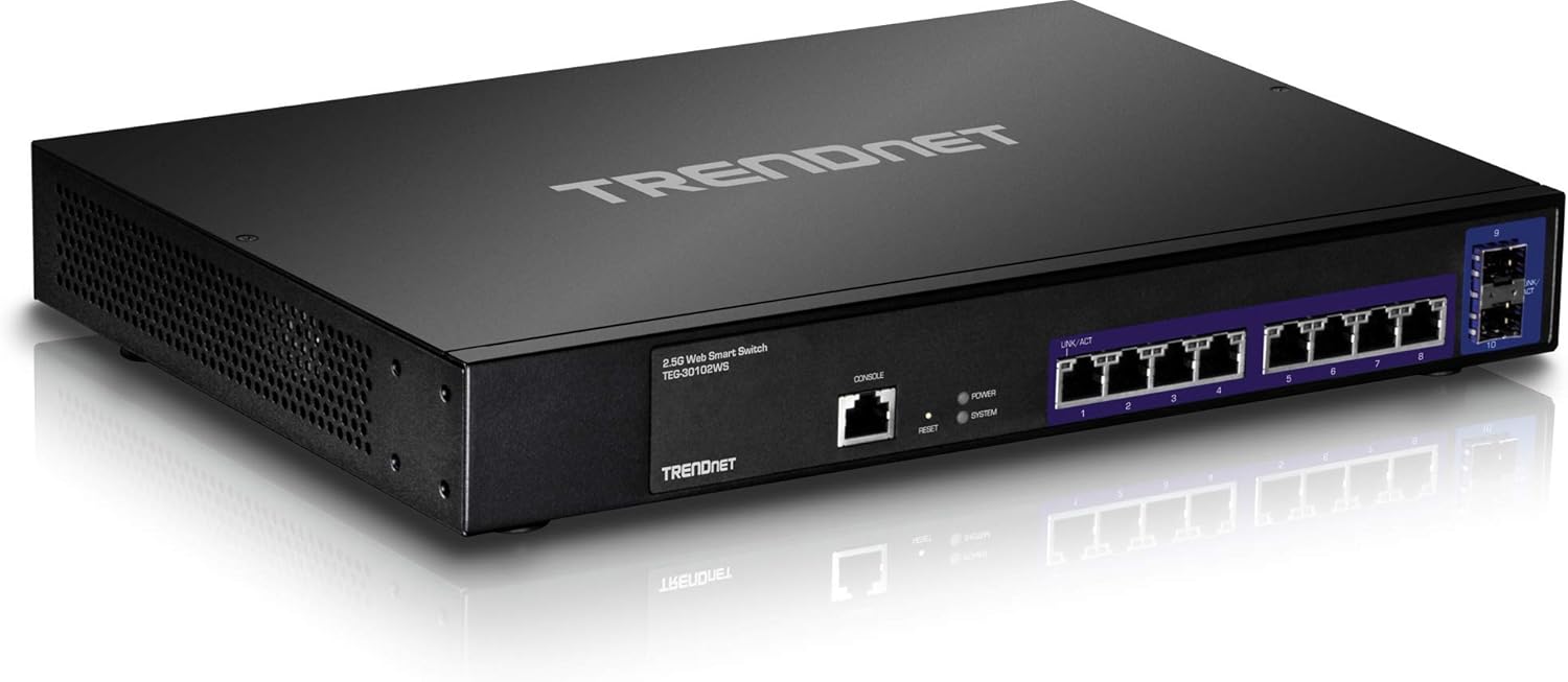 TRENDnet 10-Port 2.5GBASE-T Web Smart Switch, 8 x 2.5GBASE-T RJ-45 Ports, 2 x 10G SFP+ Slots, Lifetime Protection, TEG-30102WS, Black : Electronics