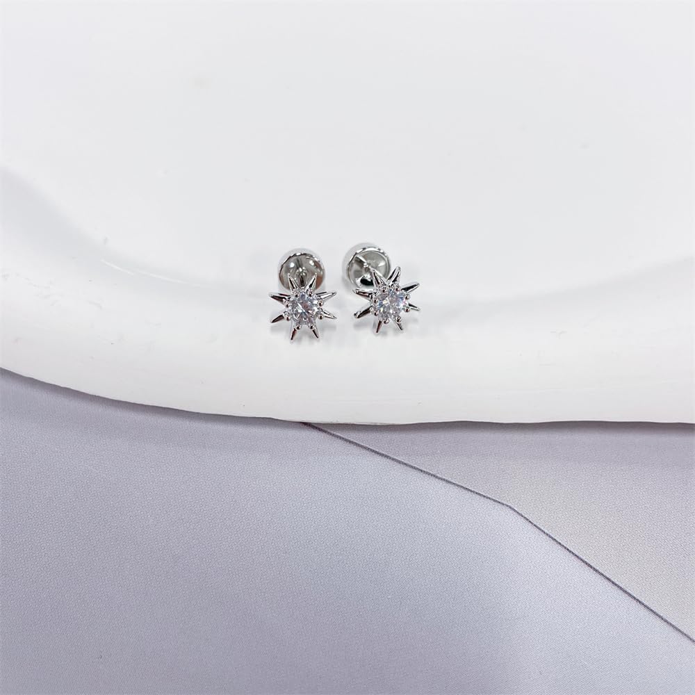 20g Cute CZ Sun Flat Screw Back Small Stud Earrings for Women Men Stainless Steel Silver/Gold Plated Minimalist Crystal Cartilage Tragus Piercings Sleeper Studs Hypoallergenic Fashion Jewelry for Daughter - Image 4